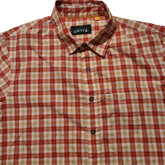 Orvis Trout Bum Shirt Men's Large Plaid Short Sleeve Cotton Button Down *Flaw* - Picture 2 of 9